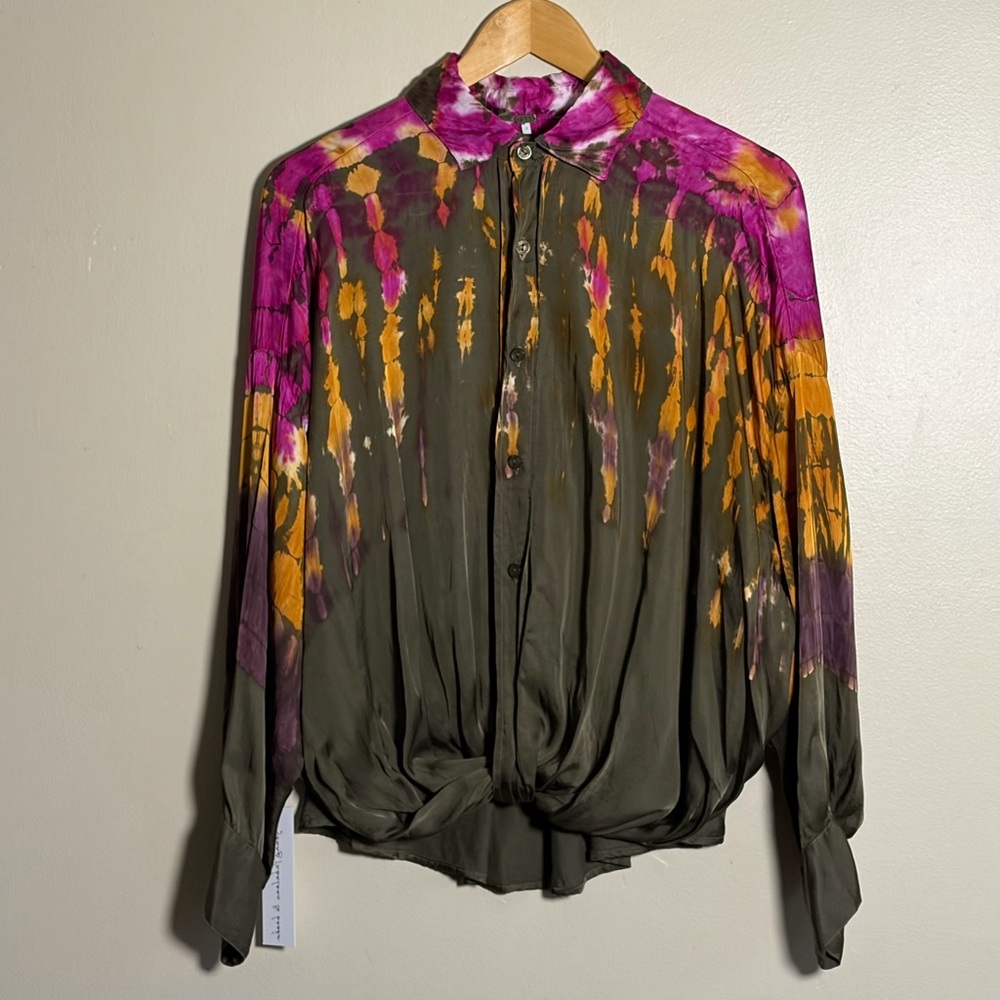 NWT-Young Fabulous & Broke Olive, Tie-Dye Button-Up-Size Small